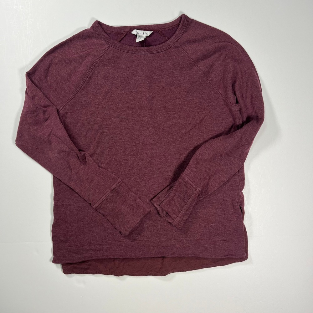 Athleta Coaster Luxe Recover Sweatshirt Sz M Burgundy Tencel Crewneck Pullover